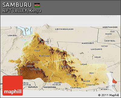 Physical Panoramic Map of SAMBURU, shaded relief outside