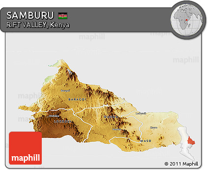 Physical Panoramic Map of SAMBURU, single color outside