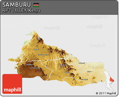 Physical Panoramic Map of SAMBURU, single color outside