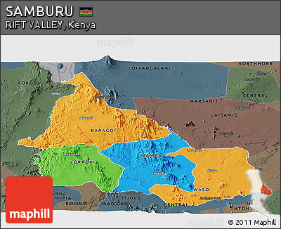 Political Panoramic Map of SAMBURU, darken, semi-desaturated