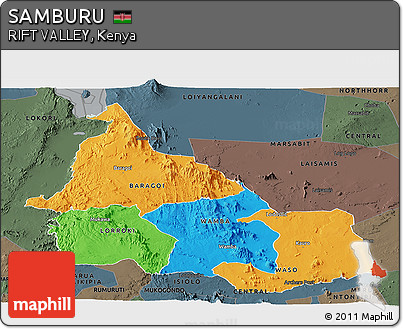 Political Panoramic Map of SAMBURU, darken, semi-desaturated