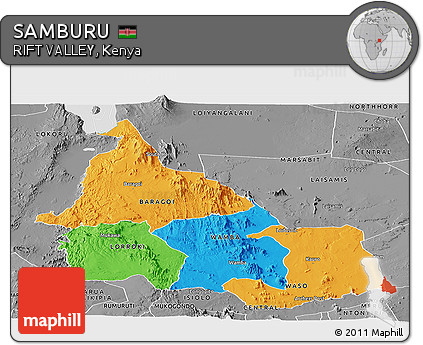Political Panoramic Map of SAMBURU, desaturated