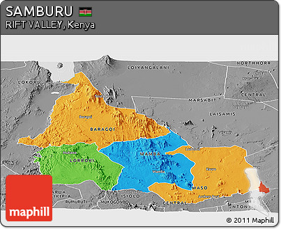 Political Panoramic Map of SAMBURU, desaturated