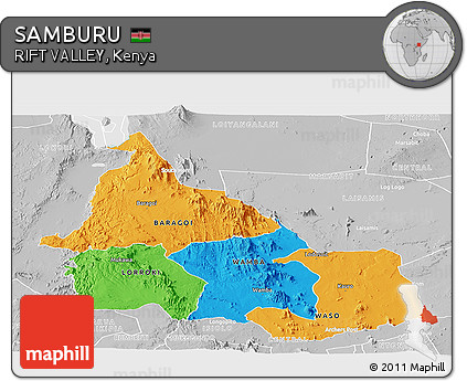 Political Panoramic Map of SAMBURU, lighten, desaturated