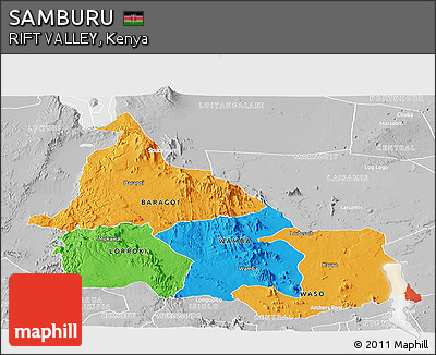 Political Panoramic Map of SAMBURU, lighten, desaturated