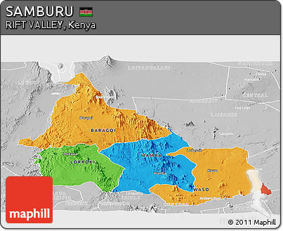Political Panoramic Map of SAMBURU, lighten, desaturated
