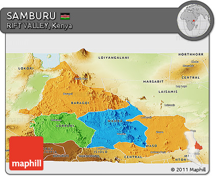 Political Panoramic Map of SAMBURU, physical outside