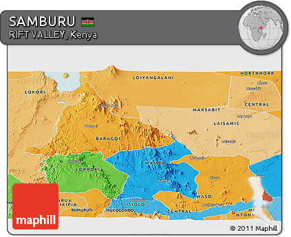 Political Panoramic Map of SAMBURU, political shades outside