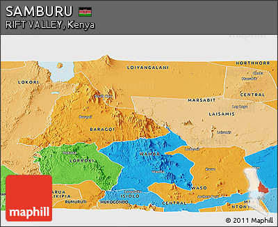 Political Panoramic Map of SAMBURU, political shades outside