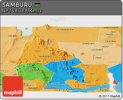Political Panoramic Map of SAMBURU, political shades outside
