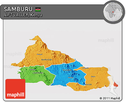Political Panoramic Map of SAMBURU, single color outside