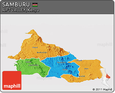 Political Panoramic Map of SAMBURU, single color outside
