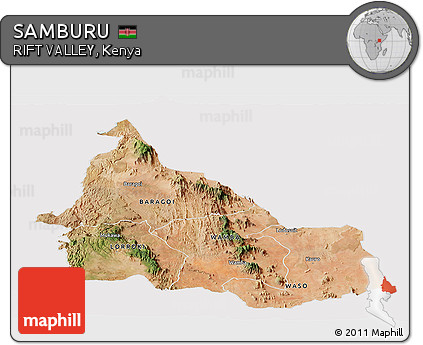 Satellite Panoramic Map of SAMBURU, cropped outside