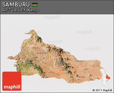 Satellite Panoramic Map of SAMBURU, cropped outside