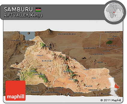 Satellite Panoramic Map of SAMBURU, darken