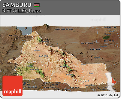 Satellite Panoramic Map of SAMBURU, darken