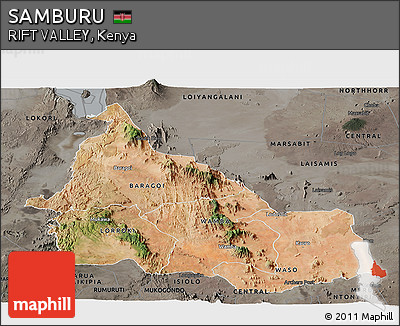 Satellite Panoramic Map of SAMBURU, darken, semi-desaturated