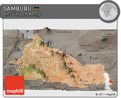 Satellite Panoramic Map of SAMBURU, darken, semi-desaturated