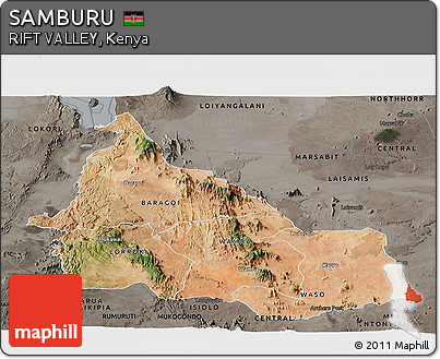 Satellite Panoramic Map of SAMBURU, darken, semi-desaturated
