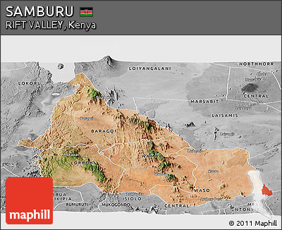 Satellite Panoramic Map of SAMBURU, desaturated