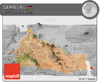Satellite Panoramic Map of SAMBURU, desaturated