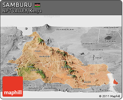 Satellite Panoramic Map of SAMBURU, desaturated