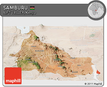 Satellite Panoramic Map of SAMBURU, lighten