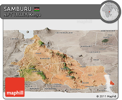 Satellite Panoramic Map of SAMBURU, semi-desaturated