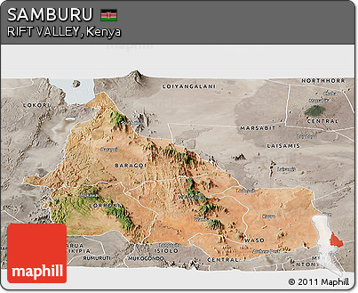 Satellite Panoramic Map of SAMBURU, semi-desaturated