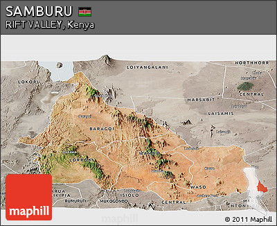 Satellite Panoramic Map of SAMBURU, semi-desaturated