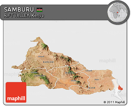Satellite Panoramic Map of SAMBURU, single color outside