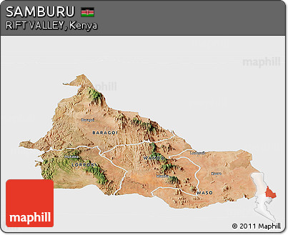 Satellite Panoramic Map of SAMBURU, single color outside