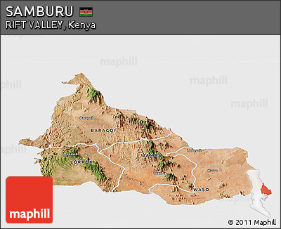Satellite Panoramic Map of SAMBURU, single color outside