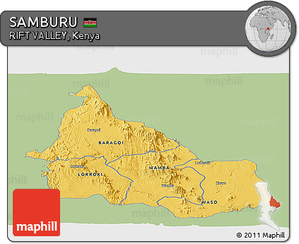 Savanna Style Panoramic Map of SAMBURU, single color outside