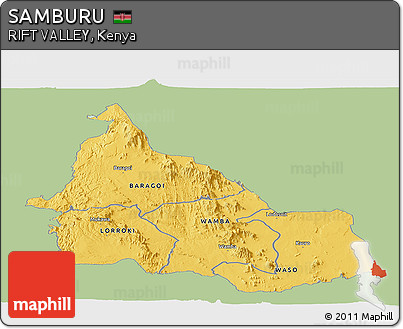 Savanna Style Panoramic Map of SAMBURU, single color outside