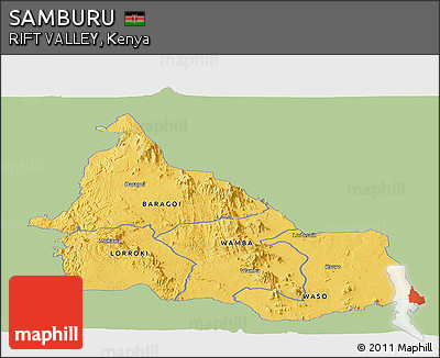 Savanna Style Panoramic Map of SAMBURU, single color outside