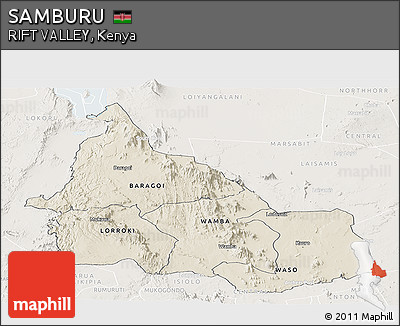 Shaded Relief Panoramic Map of SAMBURU, lighten