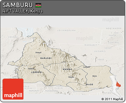 Shaded Relief Panoramic Map of SAMBURU, lighten