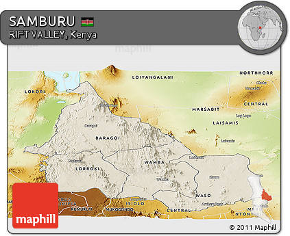 Shaded Relief Panoramic Map of SAMBURU, physical outside