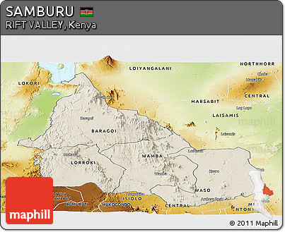 Shaded Relief Panoramic Map of SAMBURU, physical outside