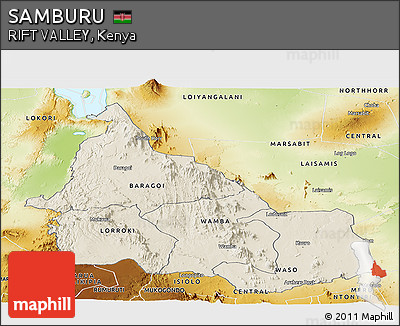 Shaded Relief Panoramic Map of SAMBURU, physical outside