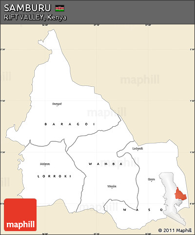 Classic Style Simple Map of SAMBURU, single color outside