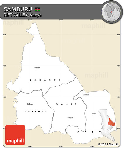 Classic Style Simple Map of SAMBURU, single color outside