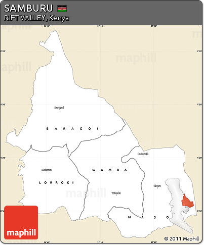 Classic Style Simple Map of SAMBURU, single color outside