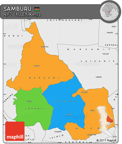 Political Simple Map of SAMBURU, single color outside, borders and labels