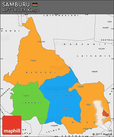 Political Simple Map of SAMBURU, single color outside, borders and labels