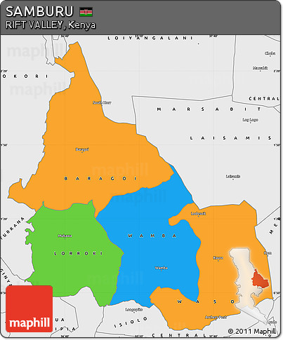 Political Simple Map of SAMBURU, single color outside, borders and labels