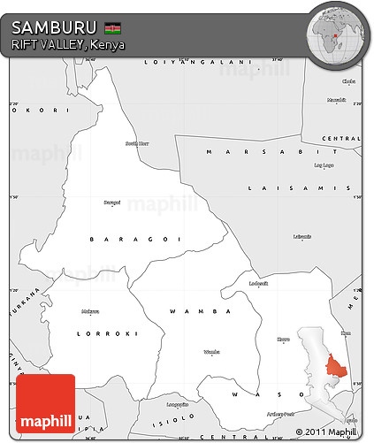Silver Style Simple Map of SAMBURU