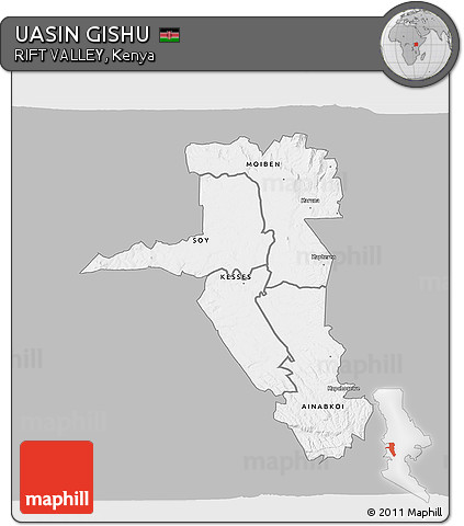 Gray 3D Map of UASIN GISHU, single color outside