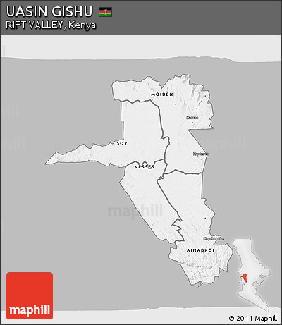 Gray 3D Map of UASIN GISHU, single color outside